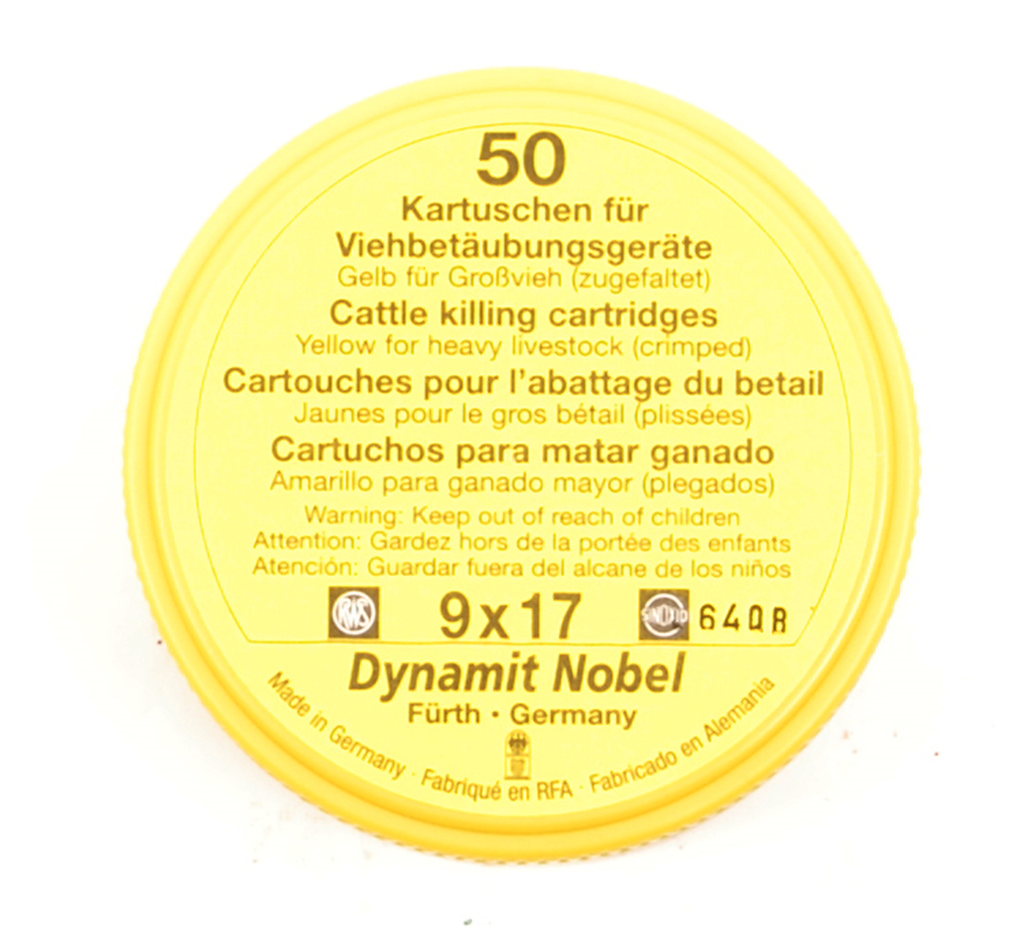RWS Dynamit Nobel Viehschuss 9x17mm Grossvieh gelb