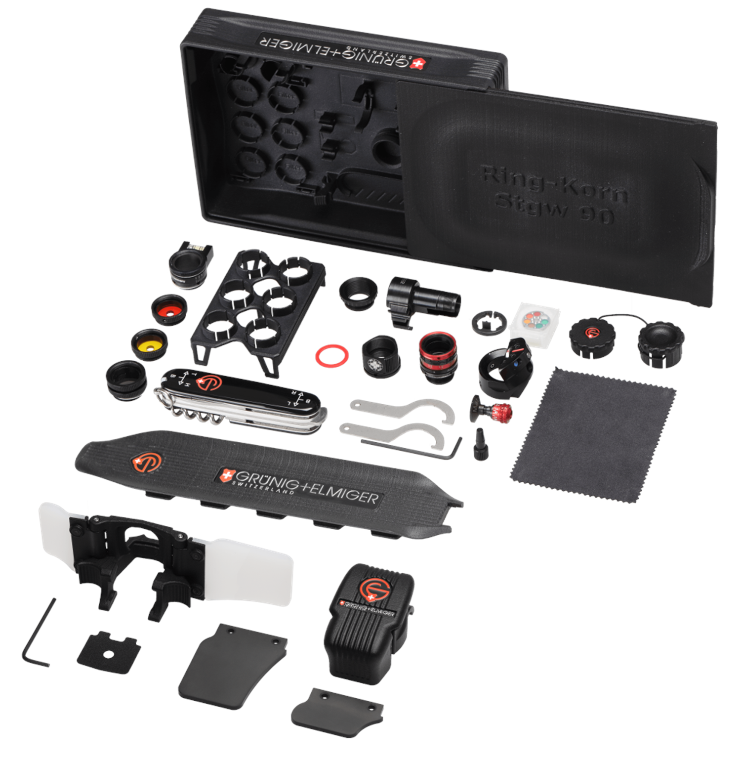  G+E Stgw 90 Set-Box-Maxi+ Iris-Ringkorn, div. Zu- behör, Farbfilterkassette, Irisblende, Augenblende