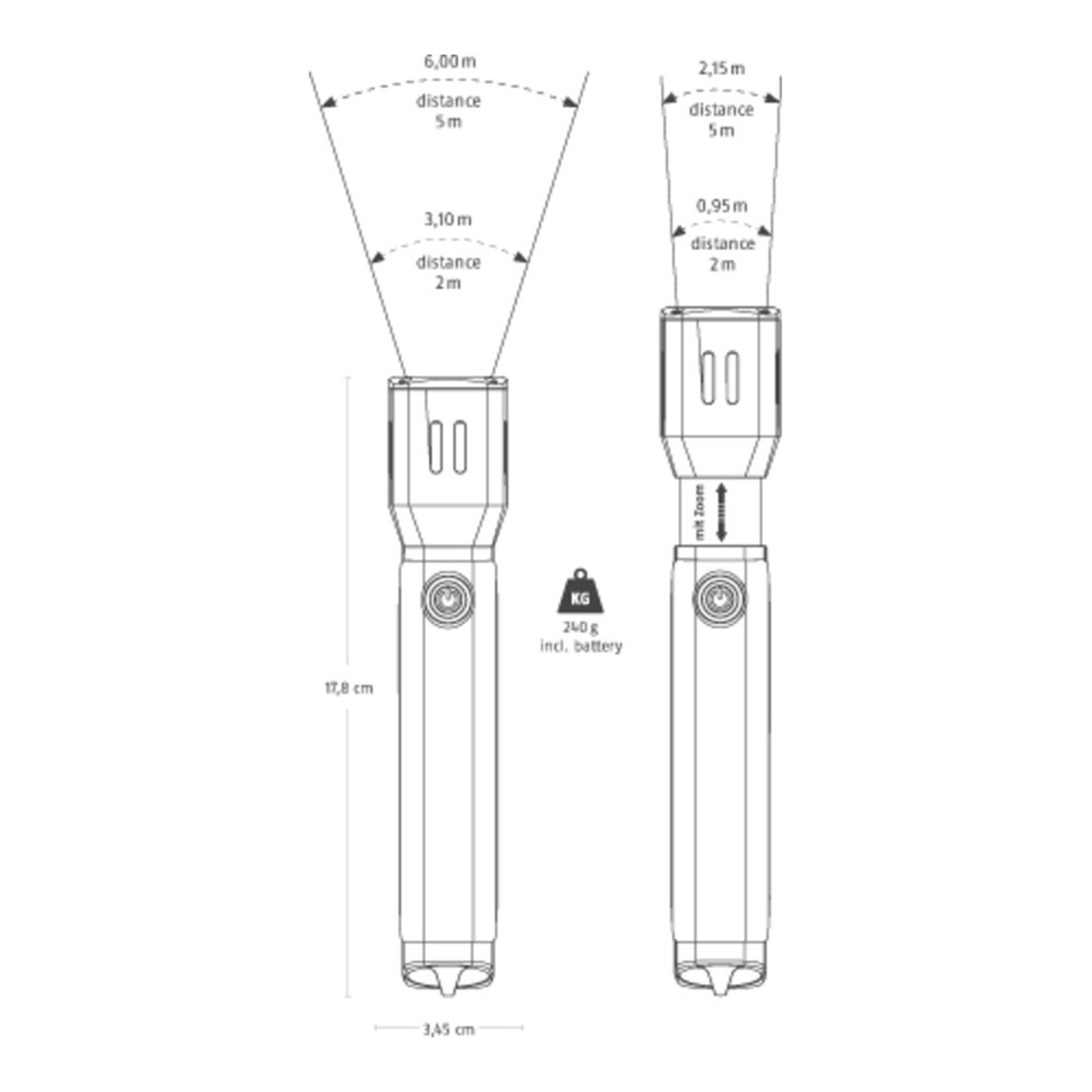 ABUS TL-530 Taschenlampe   inkl. Strobo licht / Zoom
