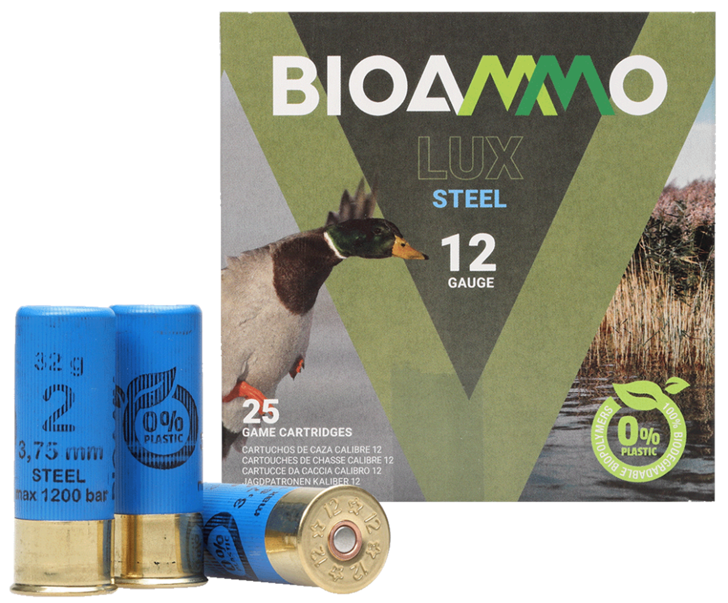 BioAmmo Schrotpatrone 12/70 Lux Hunting Steel, 32g