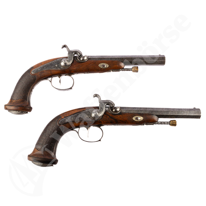 Belg. Perkussion Pistolen Paar Damast 14mm gezogen