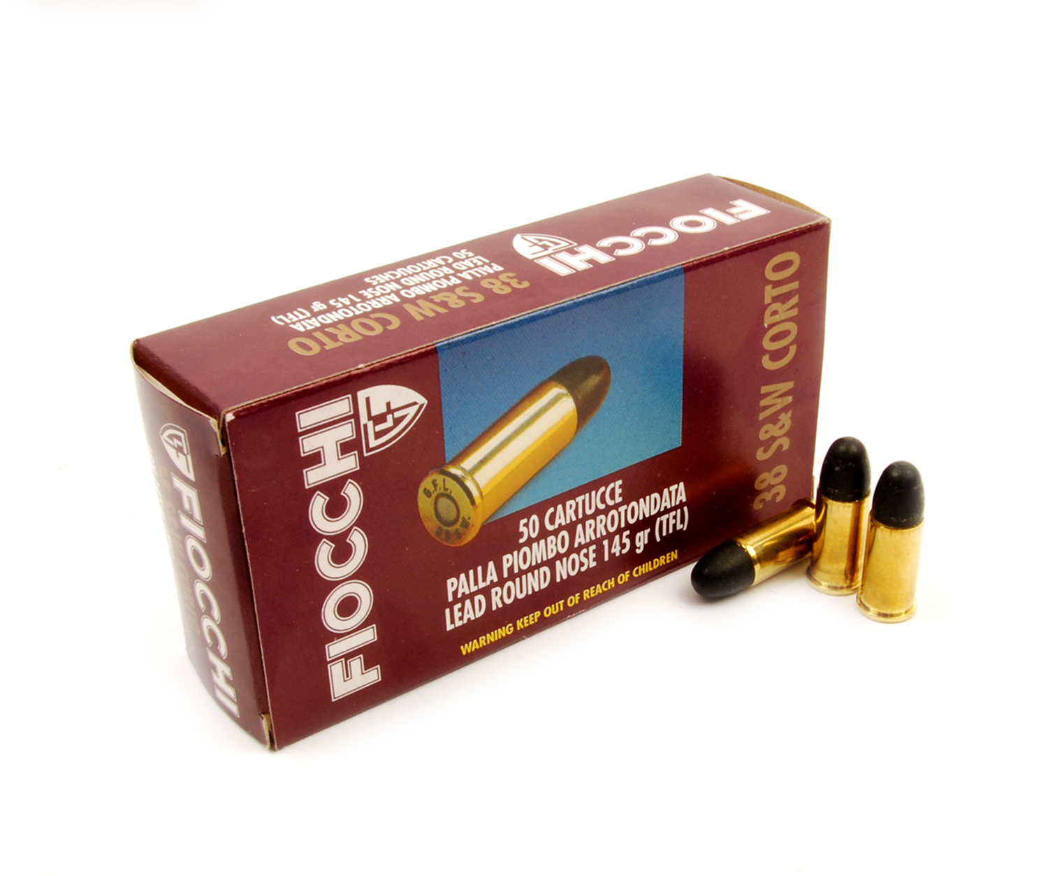 FIOCCHI .38 S&W Corto 145gr Lead Round Nose