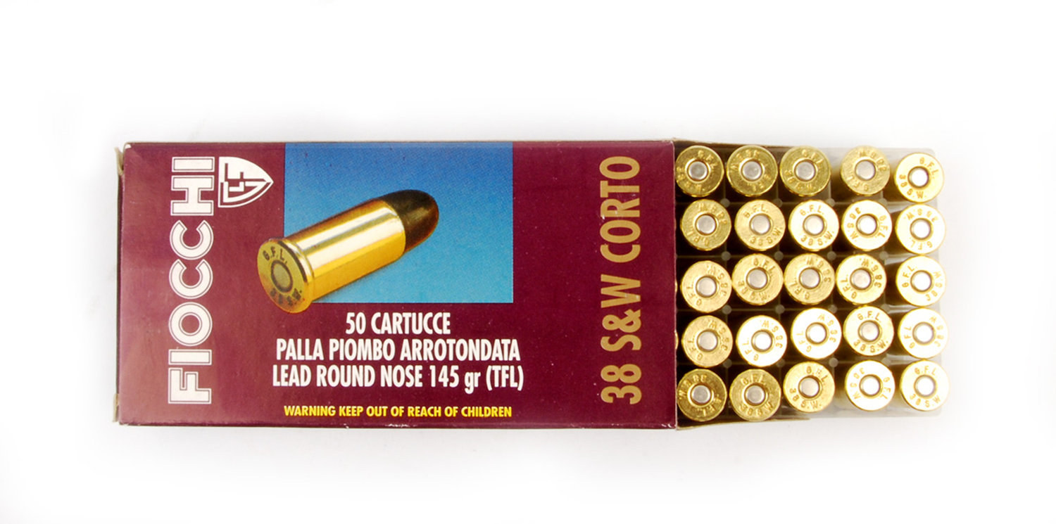 FIOCCHI .38 S&W Corto 145gr Lead Round Nose